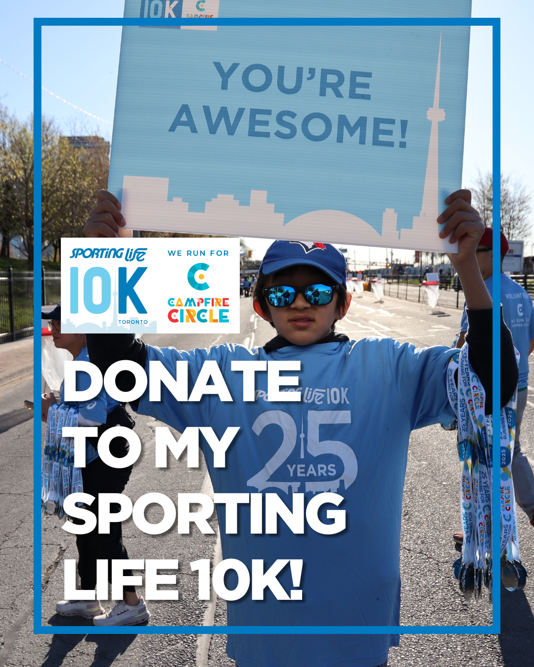 camper holding sign at sl10k finish line
